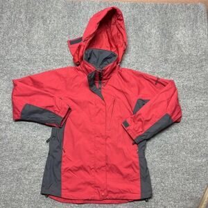 Columbia Jacket Womens Medium Red Gray Interchange Hooded Ski Snow Core Vertex